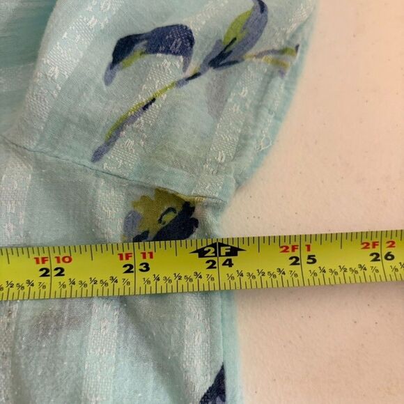 ANA Blouse Women's XXL Blue Floral Striped Sheer Boho Causal Summer Tie Top - Picture 8 of 8